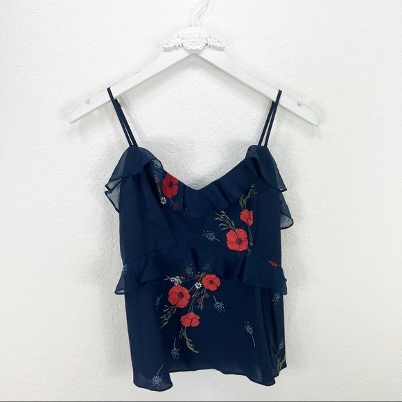 NWT JOIE Aisling Poppy Print Ruffle Camisole Floral Tank Navy Size 0 - Picture 2 of 8